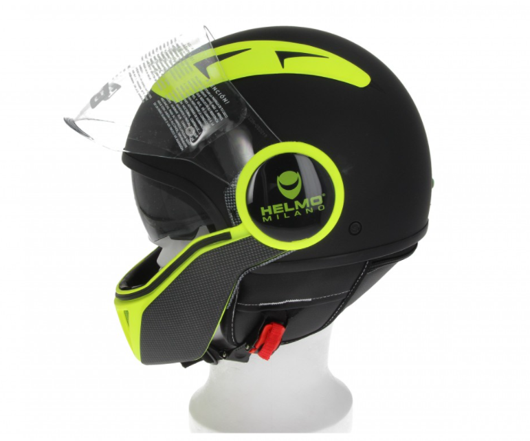 Casco Helmo Milano Full Jet, FuoriRotta Premium, negro, amarillo, mate