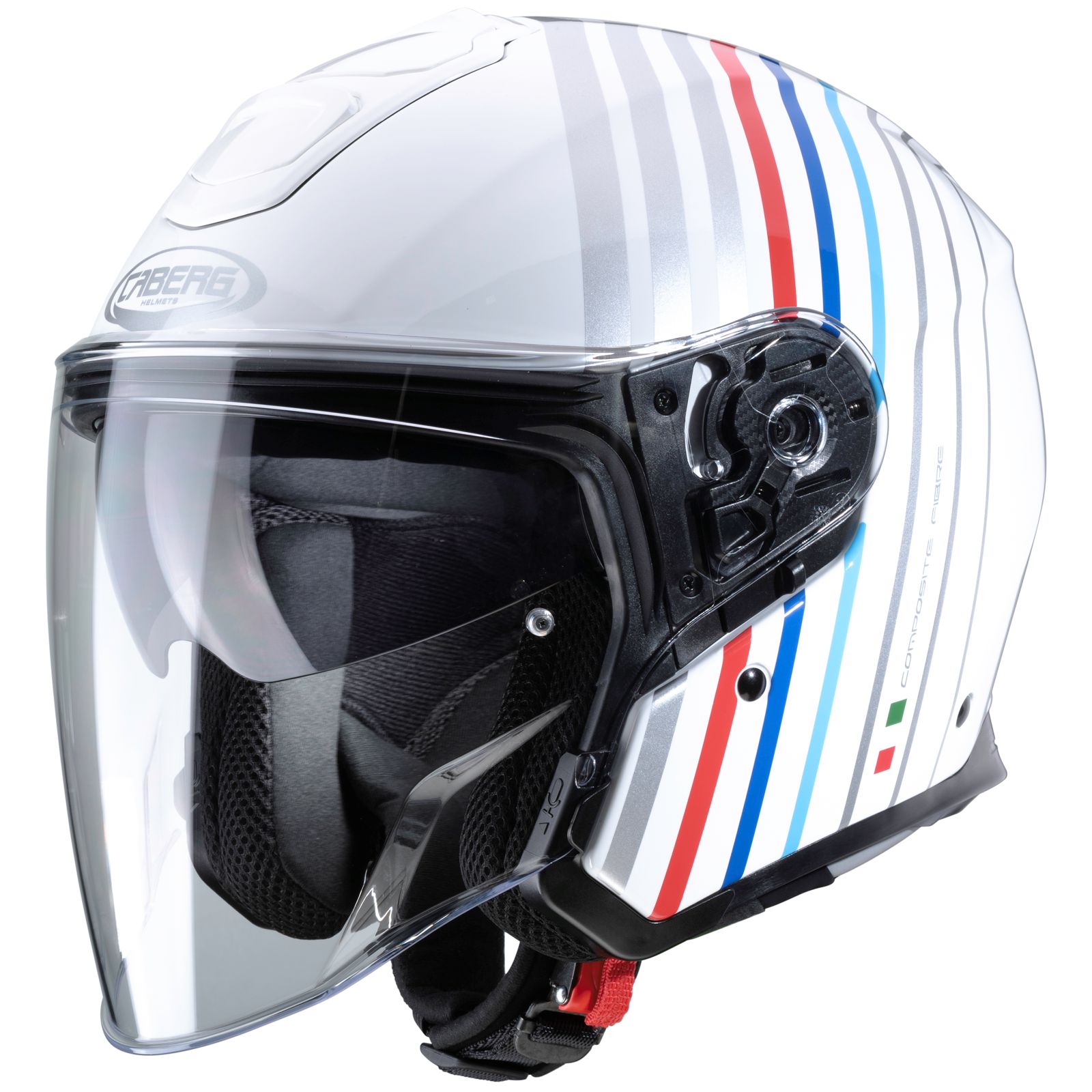 Casco Caberg Flyon Bakari, blanco/plata-azul-rojo