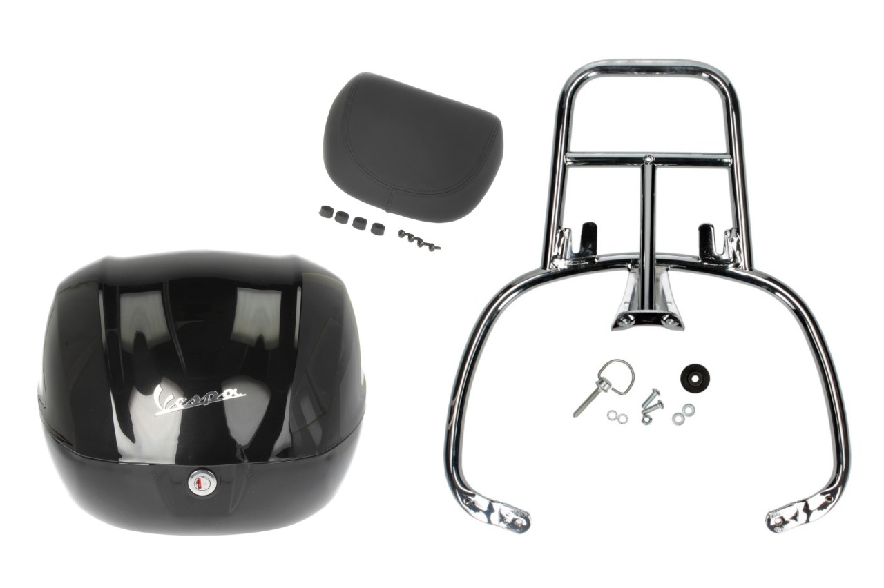 Kit baúl 32L nero cosmo (98/A), respaldo negro para Vespa Primavera