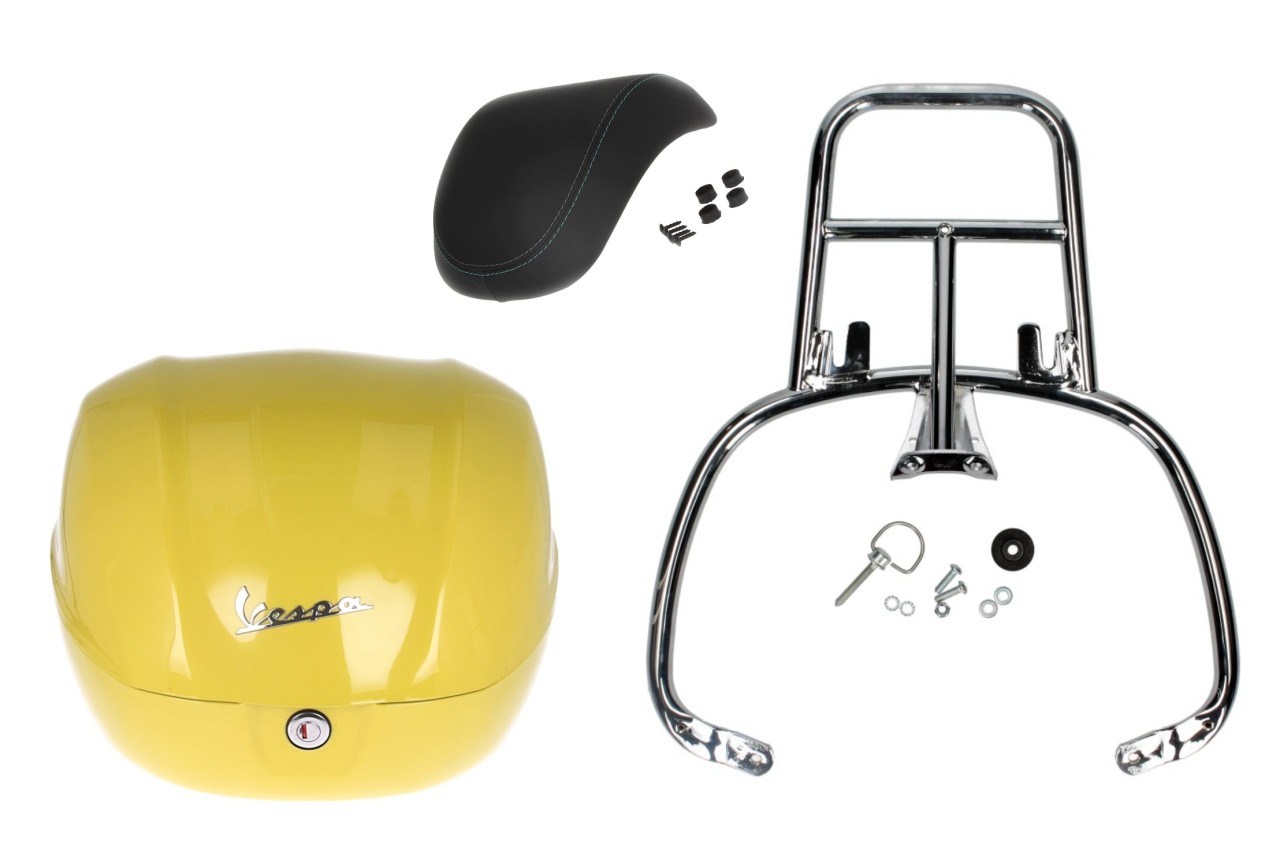 Kit baúl 32L amarillo (L08), respaldo negro para Vespa Primavera
