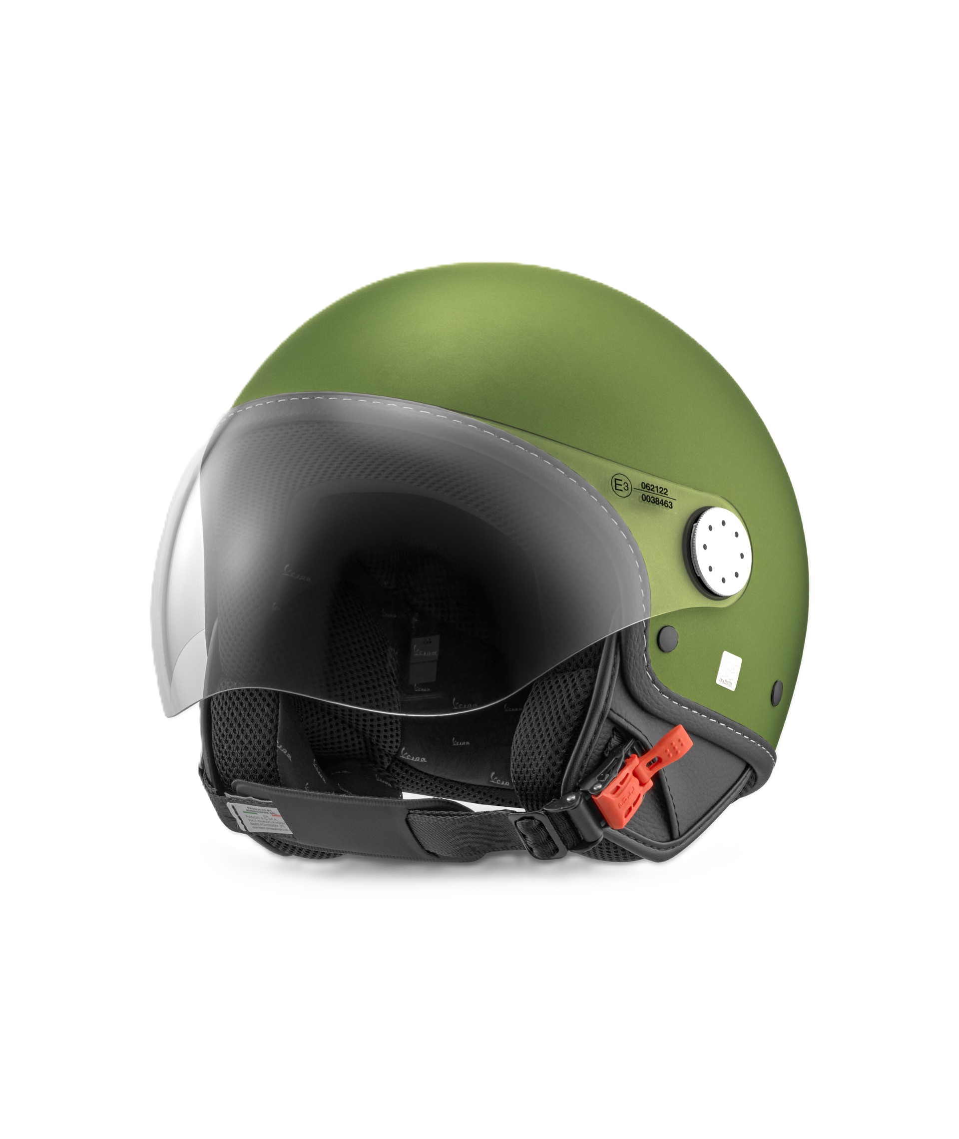 Casco jet Vespa, visera Vespa LongHe, verde mate