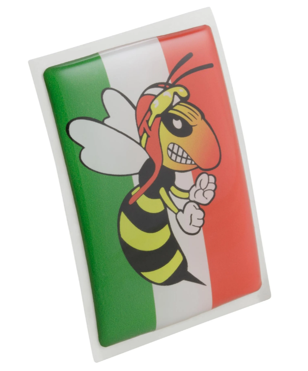 Emblema Vespa "avispa enfadada" 4 esquinas en cascada, verde/blanco/rojo