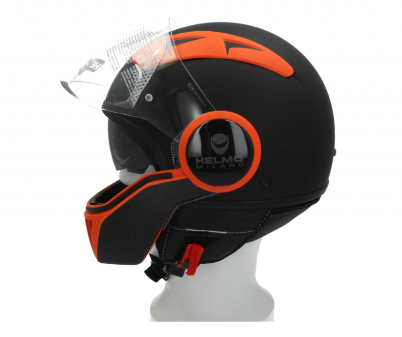 Casco Helmo Milano Full Jet, FuoriRotta Premium, negro, naranja, mate