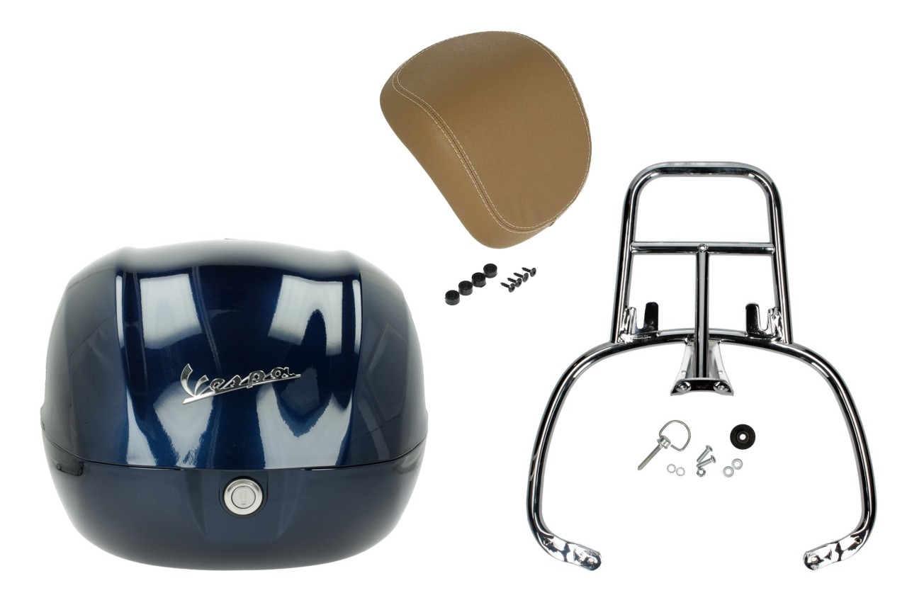 Kit baúl 32L azul medianoche (222/A), respaldo beige para Vespa Sprint / Primavera