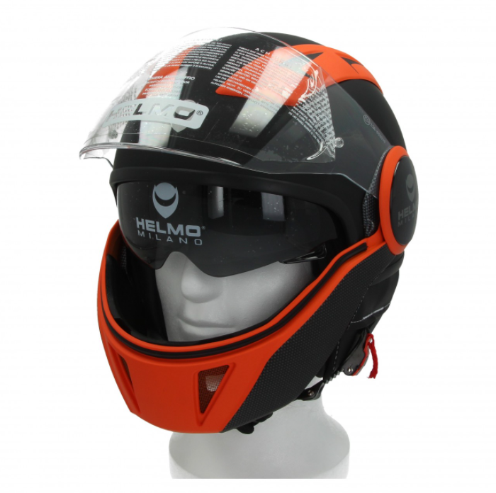 Casco Helmo Milano Full Jet, FuoriRotta Premium, negro, naranja, mate