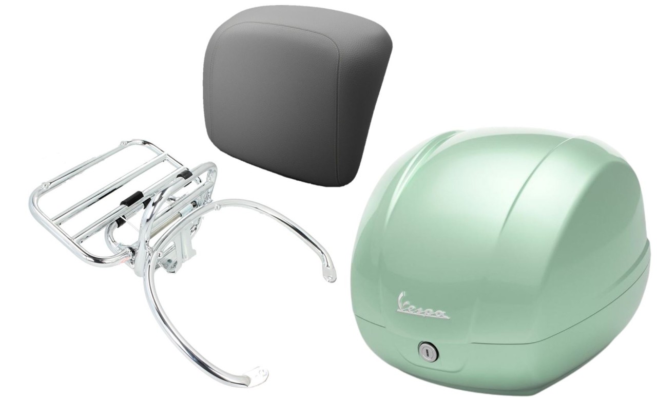 Kit baúl 36L latte menta (350/A), portaequipajes cromado para Vespa GTS 125/300/310