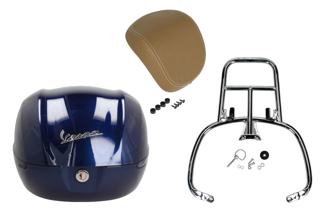 Kit baúl 32L azul oscuro (289/A), respaldo beige para Vespa Primavera