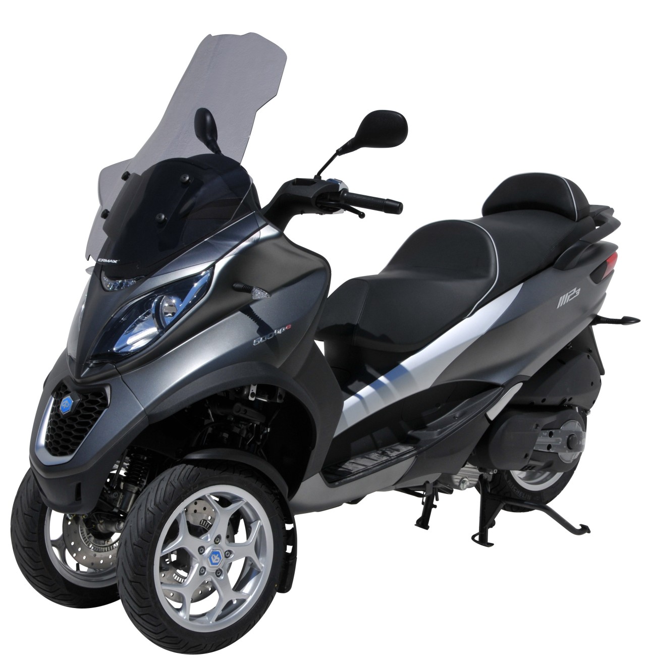 Parabrisas ERMAX Alta Protección con protector de manos para Piaggio MP3 400 HPE (-22), gris