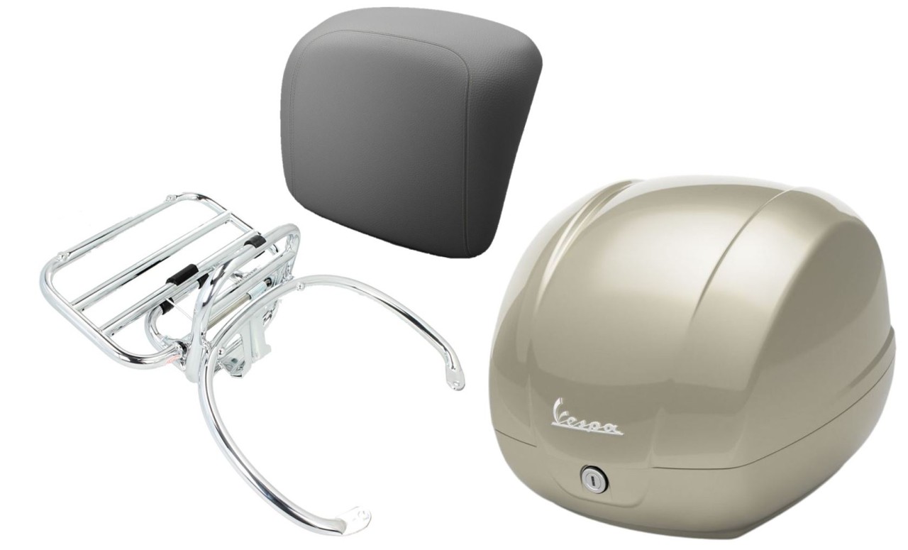 Kit baúl 36L beige (Q01), portaequipajes cromado para Vespa GTS 125/300/310