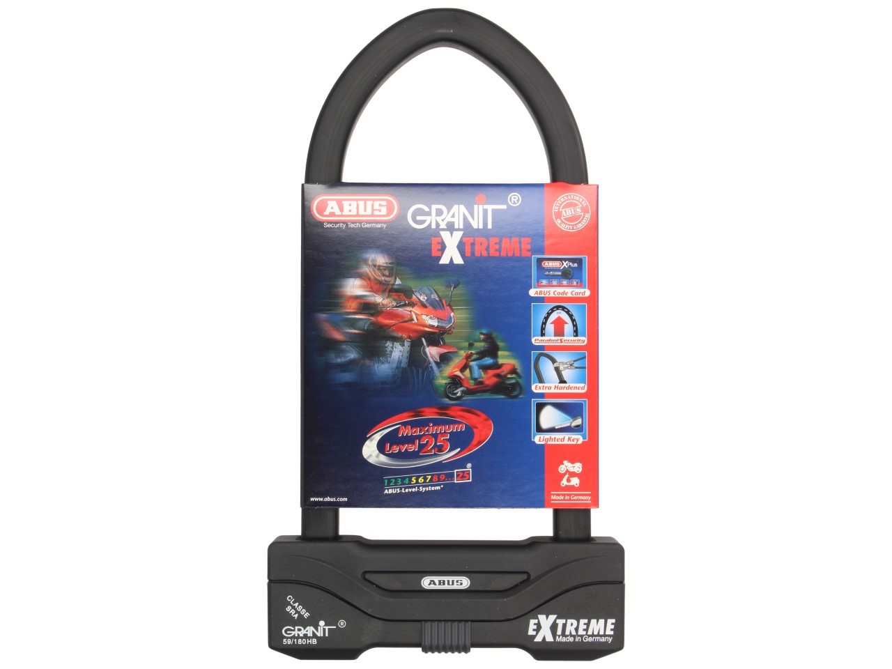 ABUS U-lock 260x111 Granit Extreme Plus 59 para moto, scooter y Vespa