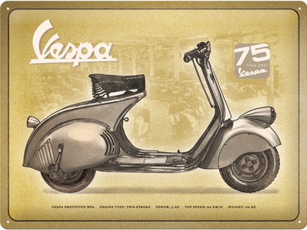 Letrero metálico Vespa, Vespa 75 1946-2021